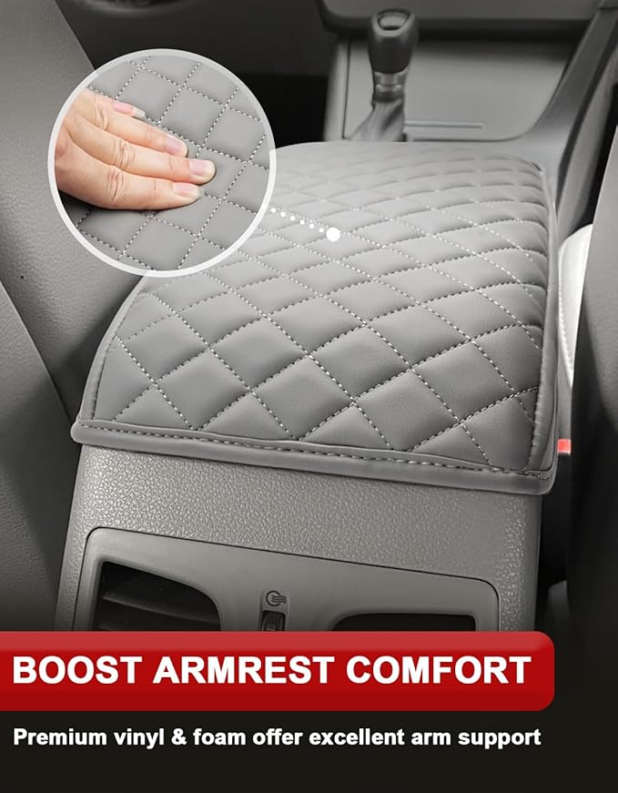 KBH Center Console Armrest Cover for Hyundai Sonata 2015 2016 2017 2018 2019, Middle Console Lid Protective Covering, PU Leather Interior Accessories, Gray