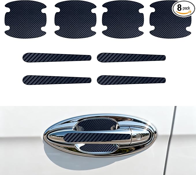 8PCS Car Door Handle Scratch Protectors, Car Door Handle Sticker, Carbon Fiber Anti-Scratches Auto Bowl Protectors, Waterproof Cup Paint Guard Protective Films for Most Vehicles (Blue 8PCS)