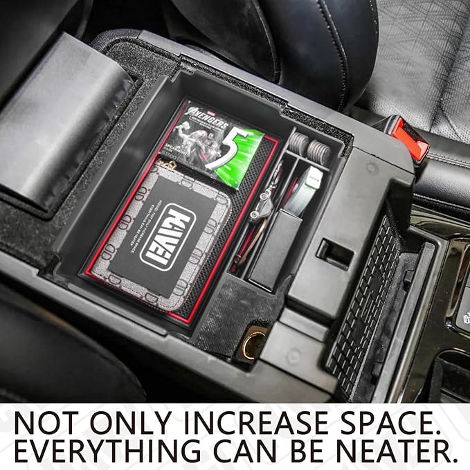 Center Console Organizer Compatible with Ford Explorer 2020 2021 2022 2023 2024 2025 2026 Interior Accessories, Coin Holder Armrest Secondary Storage Box Container Insert Divider Tray, Red