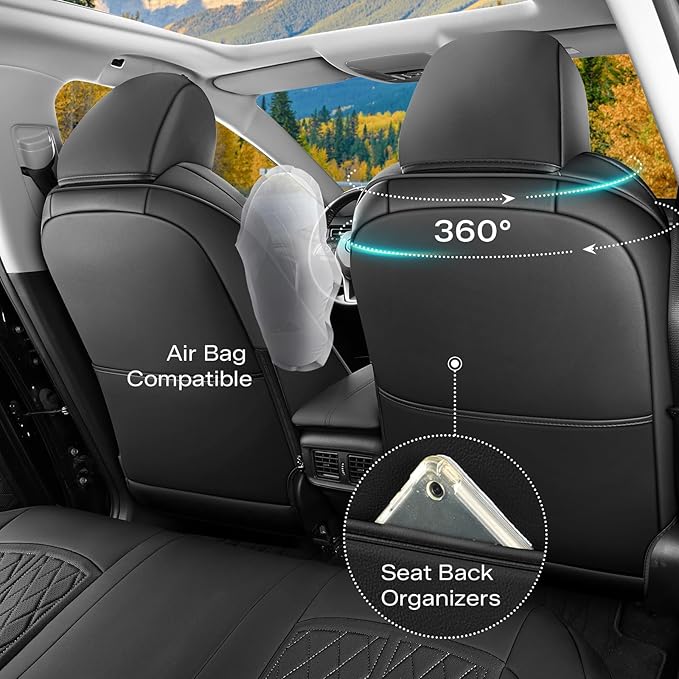 DuDuWang Seat Covers Custom Fit for 2024-2025 Tacoma Pickup Truck Seat Cover Protector Cushion with Faux Leather Waterproof (Black, Full Set)