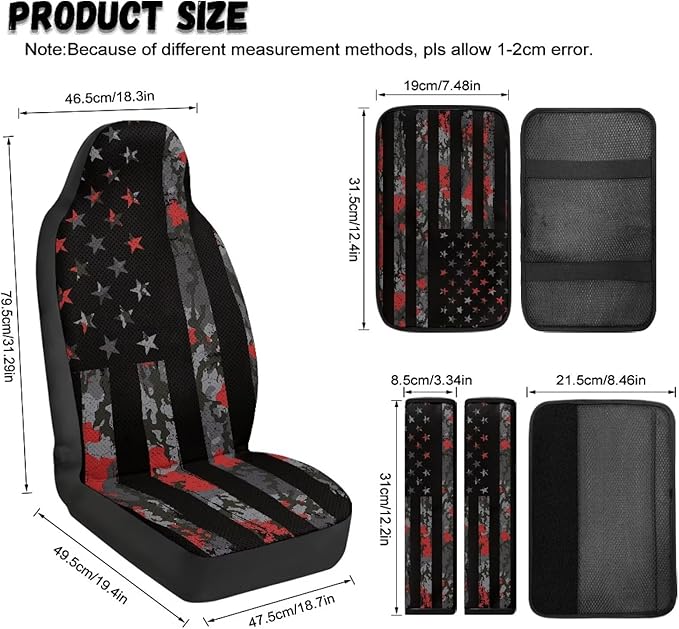 Oramclsy American Flag Car Seat Covers Set with Armrest Pad and Camouflage Seat Belt Cover 5 Pack Car Decor for Womens Men Universal Size