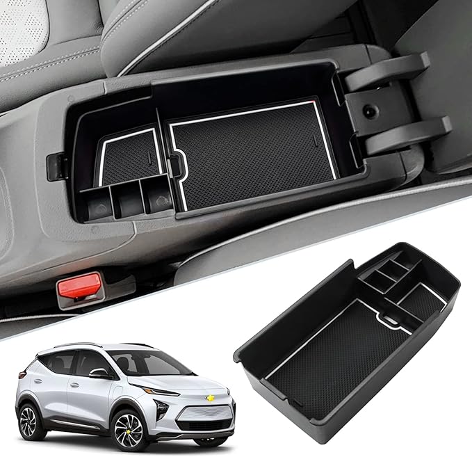 SKTU Update 2022 2023 Chevy Bolt EV EUV Center Console Organizer Insert ABS Black Materials Tray Secondary Storage Box Latest Chevy Bolt EUV 2023 Accessories with Coin and Sunglasses Holder (White)