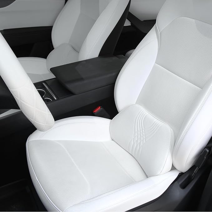 Dapucarin Lumbar Support Pillow for Car Seat, Office Chair Nappa Leather Memory Foam Lower Back Cushion for Back Pain Relief Improve Posture, Ergonomic Back Rest for Gaming Chair, White, 1PC