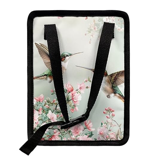 Talayituse Hummingbird Floral Print Car Trash Can with Lid, Leak Proof Auto Trash Bag Hanging Vehicle Garbage Can Multipurpose Storage Container for Back Seat Road Trip