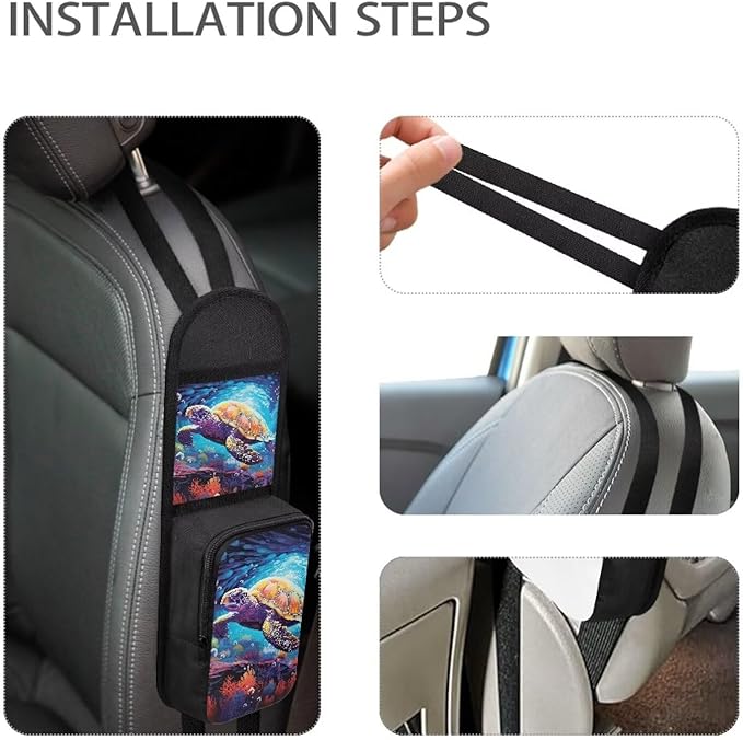 Sea Turtle Car Seat Side Storage Bag Organizer Automatic Seat Storage Bag with 2 Pockets Multi-Pocket Bottle Bag Storage Box Organizer Travel Tidy Pouch Pocket