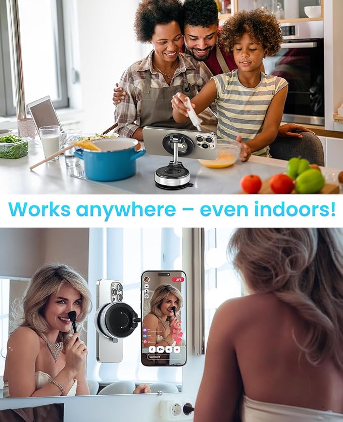 Magnetic Suction Cup Phone Mount for Magsafe, 360° Adjustable Magnetic Car Phone Holder, Pocket Size Foldable Car Mount, Phone Holders for Your Car for iPhone 17 16 15 14 13 12 Series,Silver
