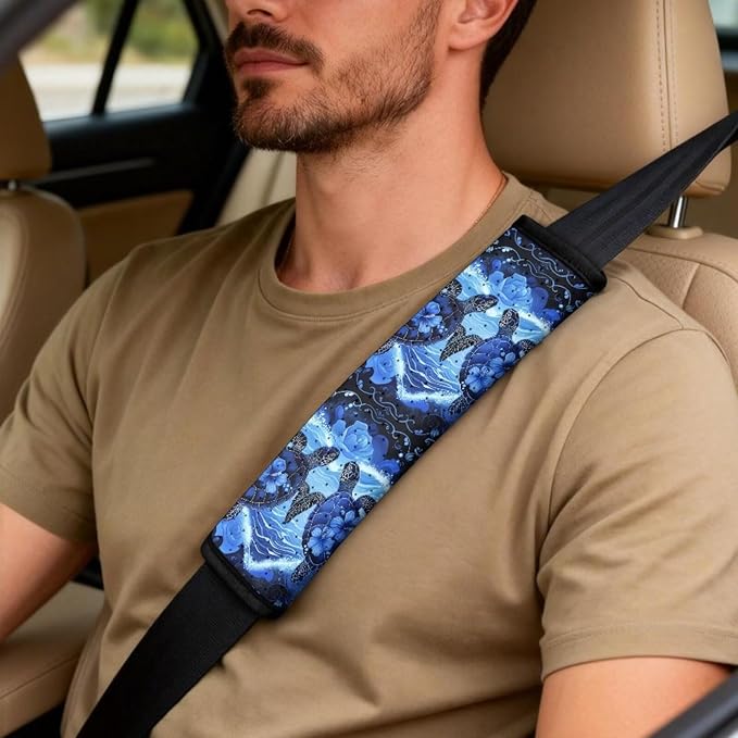 Qeluxign 5 Pieces Car Seat Cover Full Set, Sea Turtle Floral Seat Covers Car Seatbelt Pads Vehicle Center Console Armrest Cover Pad for Truck SUV Sedan Automotive Interior Decoration Accessorie