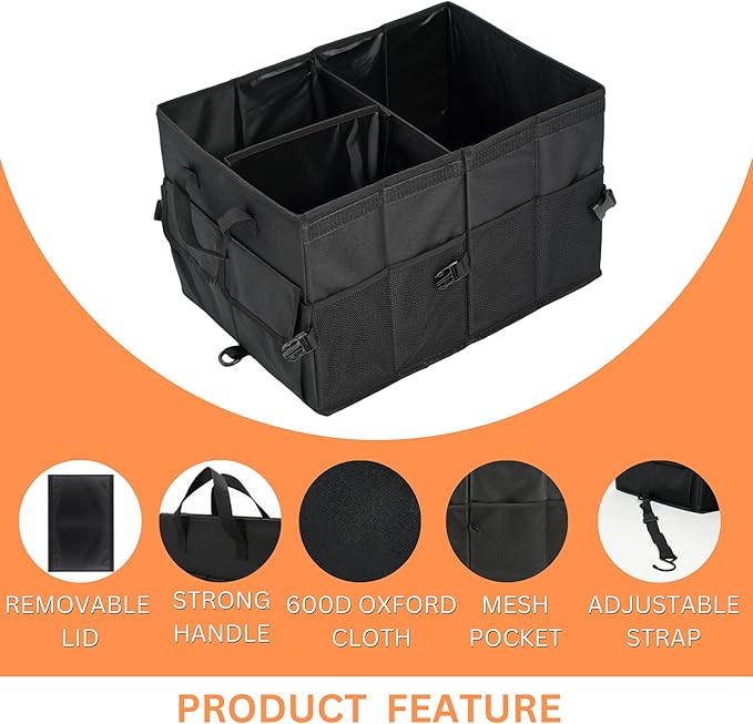 HYPERAX Car Trunk Organizer – Collapsible, Multi-Compartment Storage for SUVs, Cars, and Vehicle Accessories