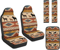 FUSURIRE Aztec Wolf Print Car Interior Accessory Set of 5,PU Front Seat Covers, Seat Belt Covers & Center Armrest Pad,Universal for Car, SUVs,Van,Small Trucks