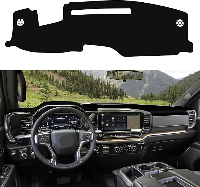 Dashboard Cover for 2022-2025 Chevy Silverado/GMC Sierra 1500 2500HD 3500HD, Non-Slip Dashboard Protector & Sunshield, UV-Blocking, Anti-Glare, Fade-Resistant