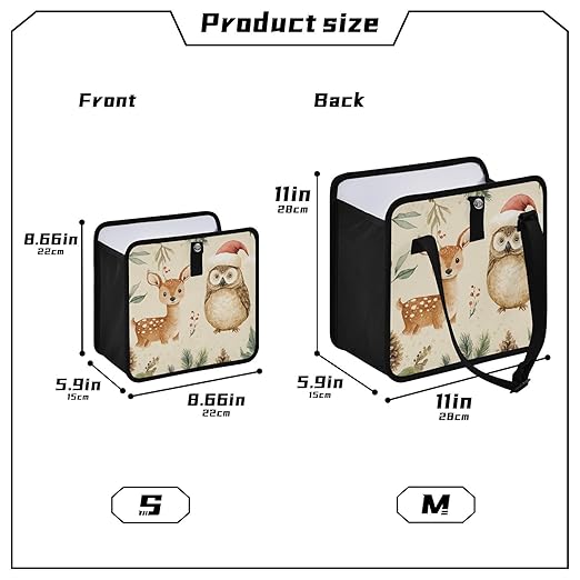 Car Trash Can Organizer Bin with Adjustable Strap for Back Front Seat Console Waterproof Leakproof Collapsible Portable 8.66 Inch Christmas Deer Owl Pinecorns Leaves Beige