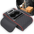 Multifunctional PU Leather Car Armrest Box Mat, 5-in-1 Multifunctional Car Armrest Cushion, Center Console Cover with 2 Cup Holder, For Storing Tissues,Phones,Wallets,Drinks,for Most Cars (Black-A)