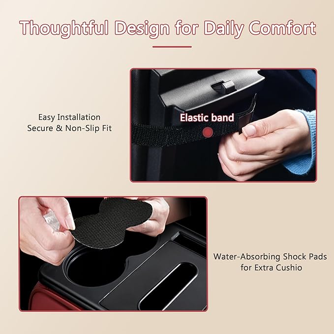Car Center Console Cover for Lucid Gravity – 5-in-1 Leather Armrest Cushion Pad with 2 Storage Bags, Holds Cups, Phone, Tissues, Car Interior Accessory,A Black