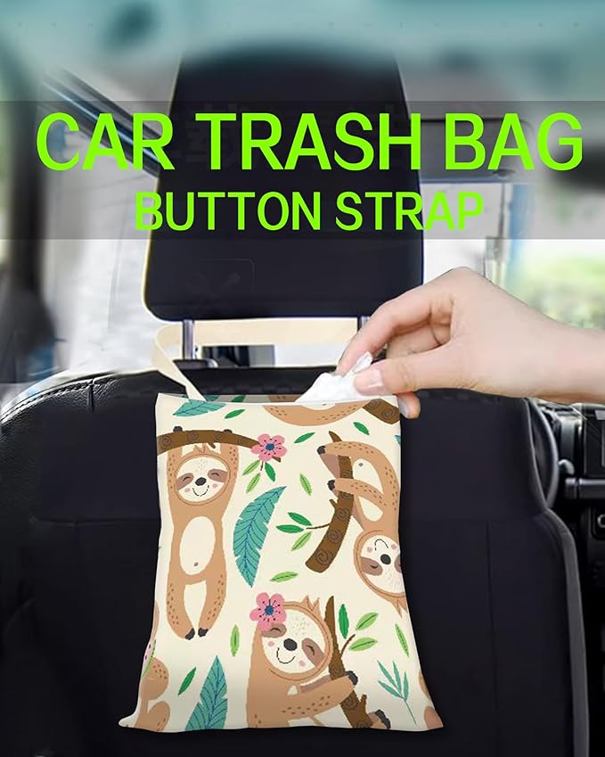 ANKVRP Car Garbage Can, Hanging Car Trash Can Bag for Back Seat Organizer, Cute Sloth