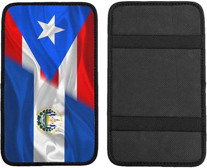 Auto Center Console Pad Puerto Rico Porto Rico Puerto Rican and EL Salvadorean Flag Wavy Car Armrest Cover Armrest Seat Handrail Box Cover Cushion Universal Decoration Protector Accessories