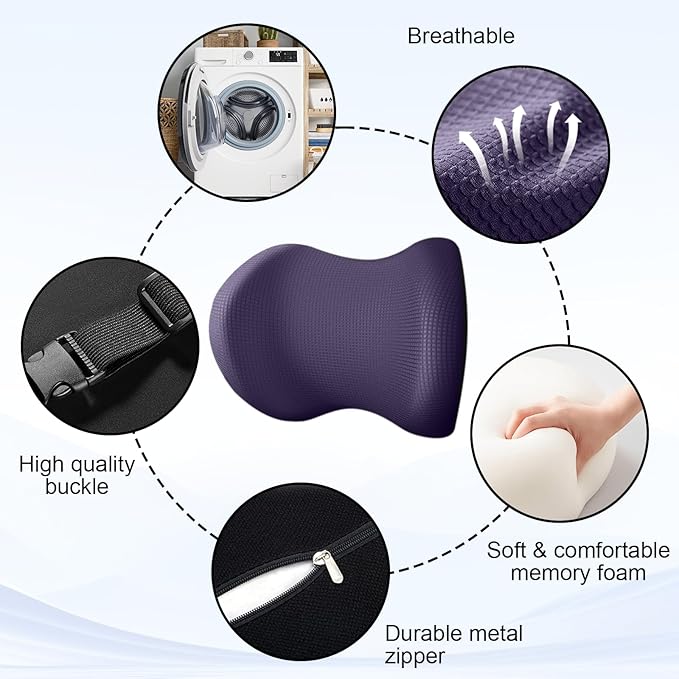 Xonhzam Car Headrest Pillow for Neck Support, Ultra Comfortable Neck Pillow for Driving, 2 Pack Car Neck Pillows with Adjustable Strap & Breathable Removable Cover, Fit Most Cars(Purple)