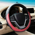 Wine Red Car Steering Wheel Cover, Nappa Leather, Bottom Color Blocking, Universal 14.5-15 Inch Leather Anti-Slip Breathable Auto Steering Wheel Covers for Men Women