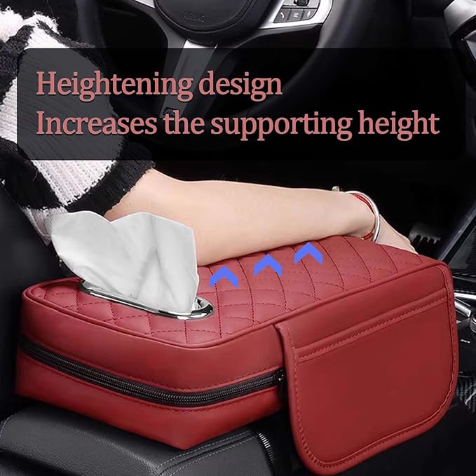 Car Center Console Armrest Pad for Lincoln, Leather Cover with Storage Pocket & Tissue Box Holder, Memory Foam Cushion for Aviator Standard SUV 2020-2025,Grey