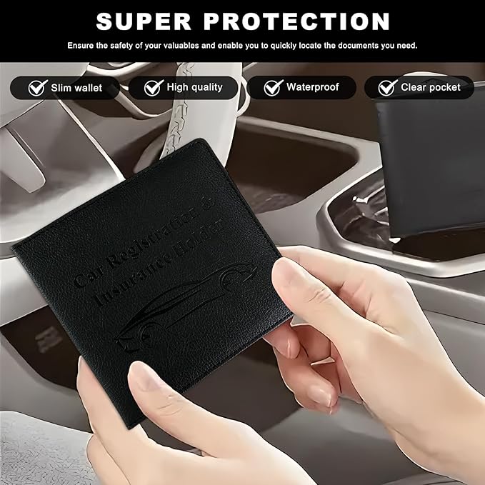 Car Registration and Insurance Holder, Waterproof Auto Glove Box Document Organizer with Magnetic Closure, Leather Car Document Wallet Case for ID Cards Driver License Paperwork (Black)