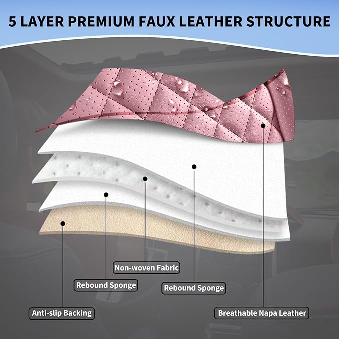hoozoom Front Seat Covers for Cars Breathable Leather Seat Covers Waterproof Seat Protectors Universal Fit for Most Automotive Cars SUV Trucks Van(Pink, Front Pair)