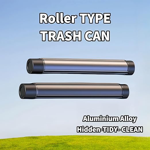 Rolling Dispenser Car Trash Can - Aluminum Alloy Rotary Storage, Magnetic Hanging Waterproof Garbage Bag,Auto Accessories for Travel (Black)