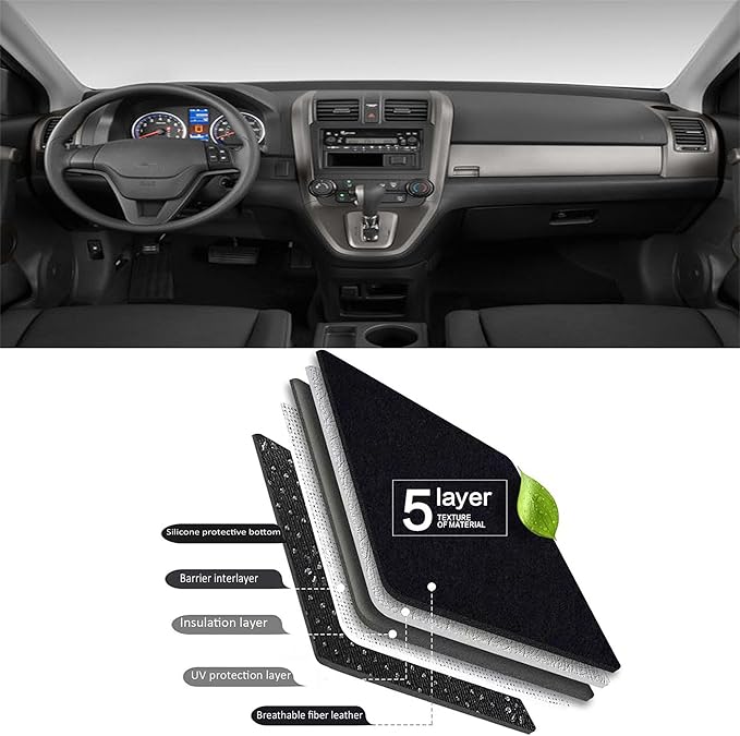 Upgraded Dash Mat for 2007-2011 Honda CRV Polyester Dashboard UV Protection Non-Slip Windshield Reflective Dash Cover Interior Accessory Black
