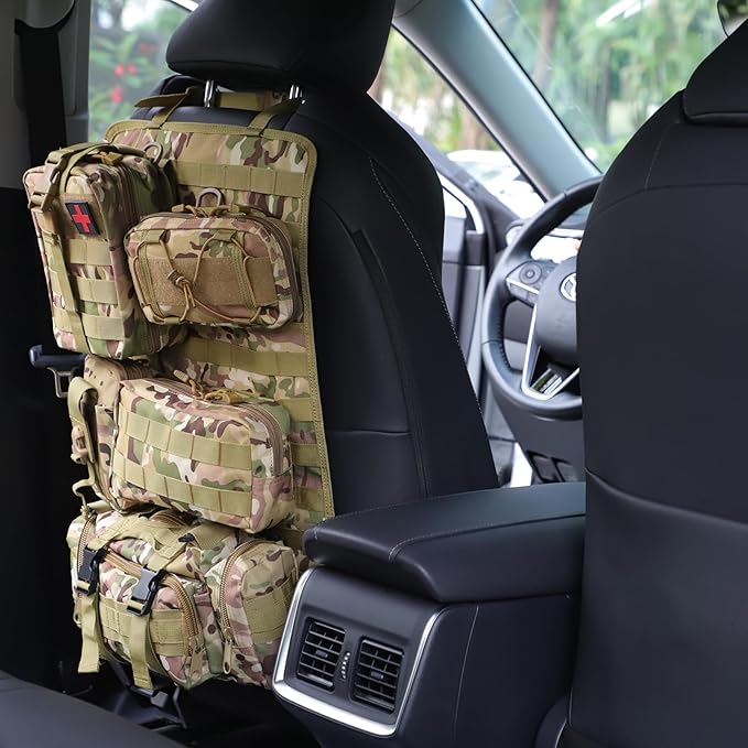 BXBXHD 6 Pack Tactical Truck Organizer Back Seat Storage Car Seat Storage Bag Molle Panels for vehicles, Car and SUV with Lots of Handy Compartments (CP camo)