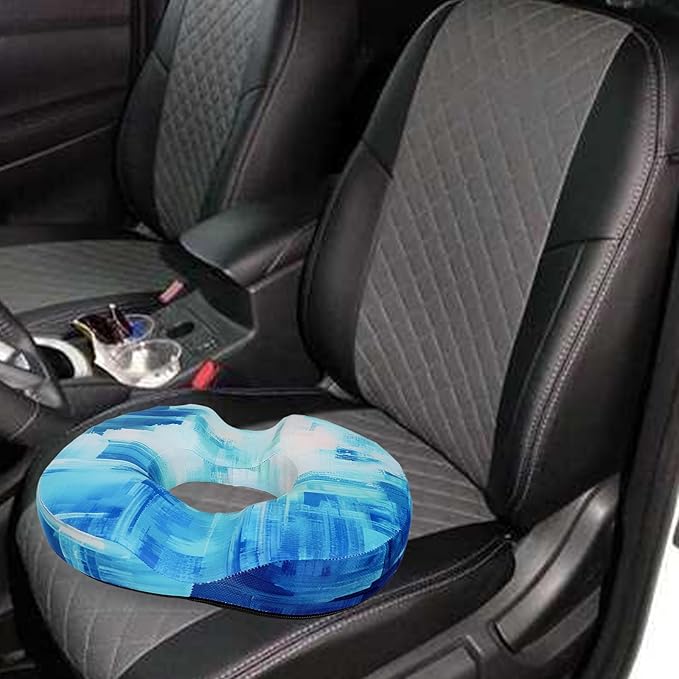 Donut Pillow for Hemorrhoids Seat Cushion for Tailbone Pain Relief - Blue Home Office Chair Cushion for Long Sitting Work - Memory Foam Car Seat Cushions for Driving Butt Pain Pressure