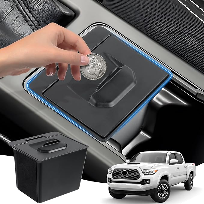Karltys Center Console Coin Box Organizer with Coin Slot, ABS Material Car Coin Holder for Toyota Tacoma 2016-2023 Interior Accessories, Piggy Bank Gear Shift Organizer