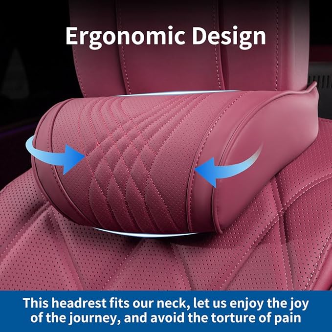 Dapucarin Car Headrest Memory Foam Neck Pillow for Driving with Leather Cover Soft Comfortable Seat Head Pillow Cushion for Most Cars SUV Sedan Home Office Red (1PC)