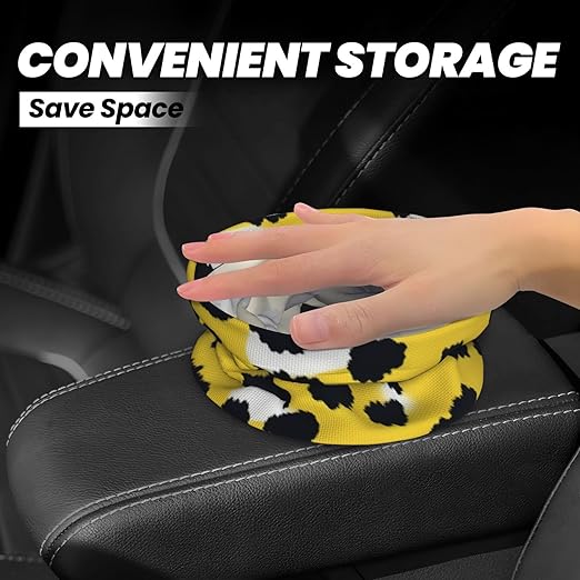 Car Trash Can Hanging, Yellow Leopard Print Waterproof Auto Garbage Bin Universal Vehicle Waste Container, 3.5L Capacity