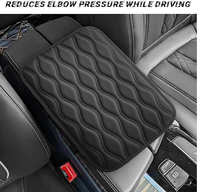 Car Center Console Pad, Waterproof PU Leather Auto Armrest Box Cover, Comfortable Vehicle Arm Rest Protector Cushion Pad for Car SUV, Universal Car Accessories (Black)