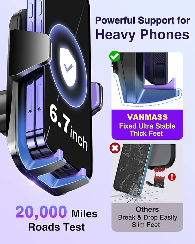 VANMASS 【85+LBS Strongest Suction & Military-Grade】2026 Ultimate Car Phone Mount【Patent Safety Certs】Cell Phone Holder Truck Stand Dashboard Windshield Vent for iPhone 17 16 15 Pro Max 14 for Samsung