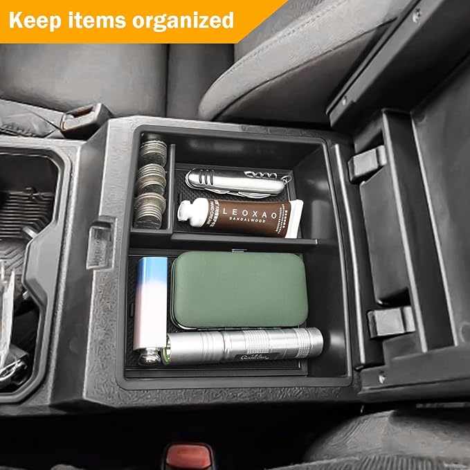 TACORBO Center Console Organizer Compatible with Compatible with 2024 2025 2026 Toyota Tacoma(4th Gen) Accessories, Armrest Insert Tray Secondary Storage Box, Black