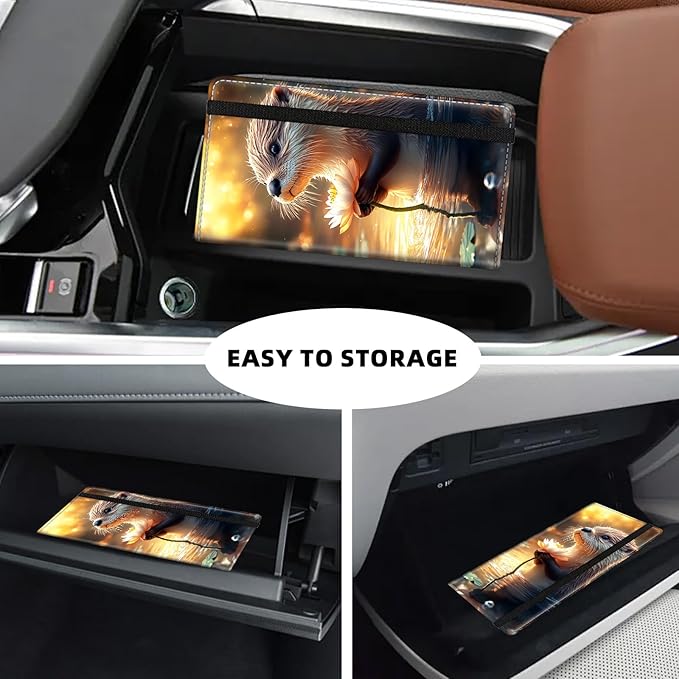 Tudguiloae Car Registration and Insurance Card Holder, Trunk Document Holder Organizer, Essential Vehicle Glove Box Organizer PU Leather Wallet for Driver,Otter with Lotus