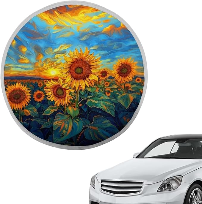 Artistic Sunflower Steering Wheel Sunshade Easy to Install Car Rudder Sun Block for SUV Vehicle Sedan Truck Car Accessories Gift for Holiday