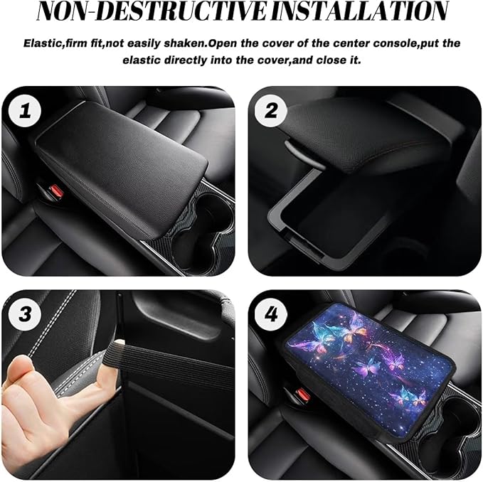 Dreaweet Galaxy Butterfly Arm Rest Cover for Car Purple Center Console Cover with 2 Storage Pockets,Universal Armrest Cover Cushion Pad for Car Truck SUV Van