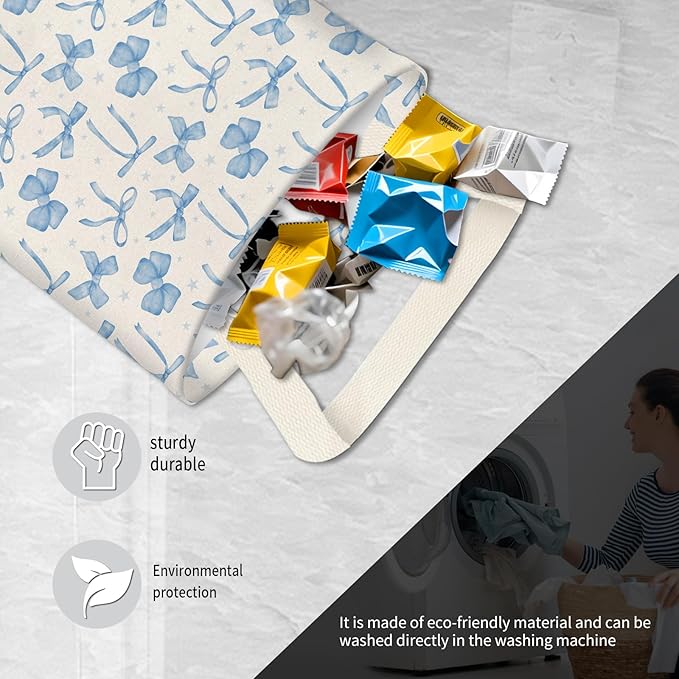 BEAKND Hanging Car Garbage Bag, Cute Car Trash Can Bag, Automotive Accessories for Women Men Watercolor Blue Bow