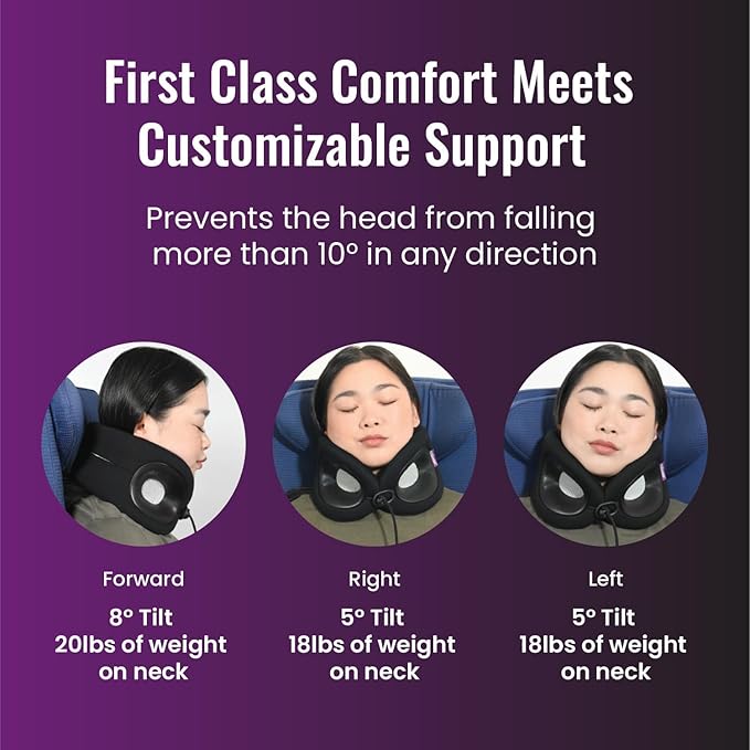Cabeau Travel Pillow for Long Flights – Evolution X - Memory Foam Neck Support - Comfort On-The-Go for Airplane, Train, and Car (Amethyst) with Evolution X Travel Bag - Black