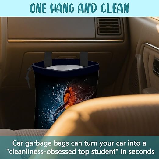 KXWQTRDD Car Trash Bag Music Note in Fire and Water Leak-Proof Waterproof Car Garbage Bag with Drawstring Foldable Canvas Trash Bin with Adjustable Buckle for Car Accessories, Travelling, Camping