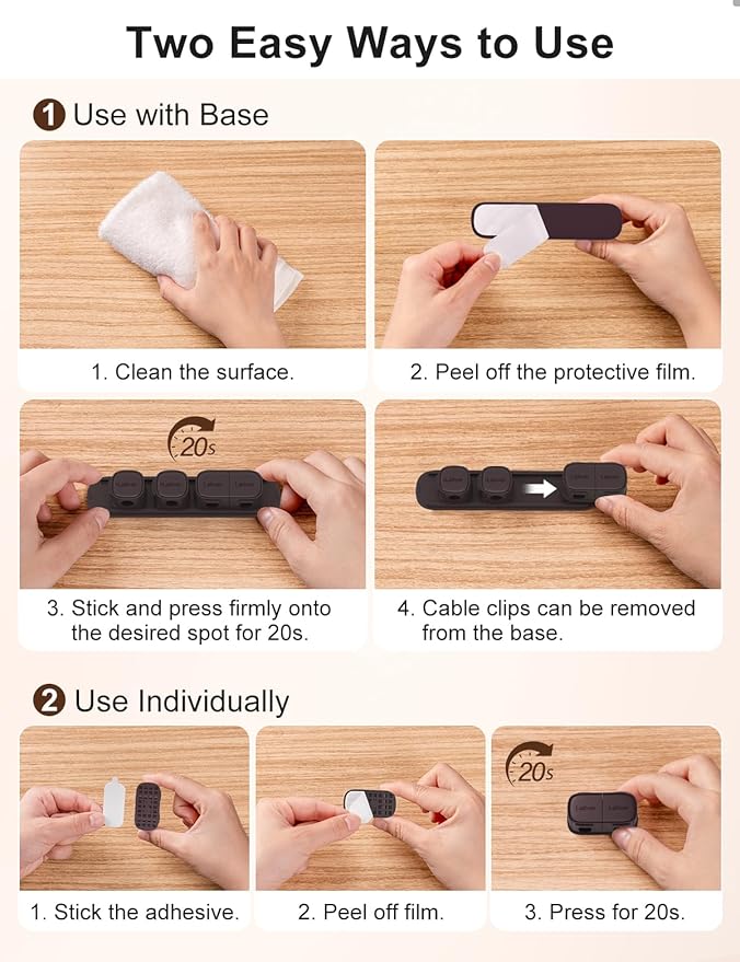 6 Pack Magnetic Cable Clips [1s Open/Lock], Laitver Cord Organizer Holder Strong Adhesive Desk Cable Management- Organize Charging Cords Neatly for Home, Office, Car,Desk, Nightstand-Bronze