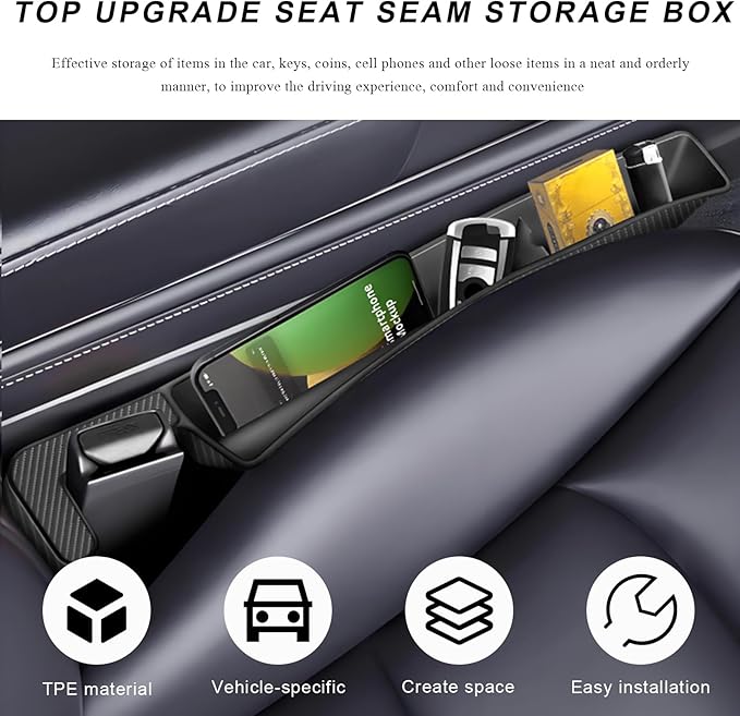 2 PCS Car Seat Gap Filler Organizer, Multifunctional Auto Side Seat Gap Filler Phone Holder, Universal Vehicle Storage Box Fill Gap Space Between Seats and Console (Black)