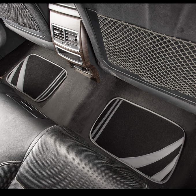 CAR PASS Carpet Car Floor Mats, Edge Leather Waterproof Car Mats with Double Stitch Line and Anti-Slip Backing Design, Fit 95% Automotive,SUVS,Sedan,Vans (Black and Gray)
