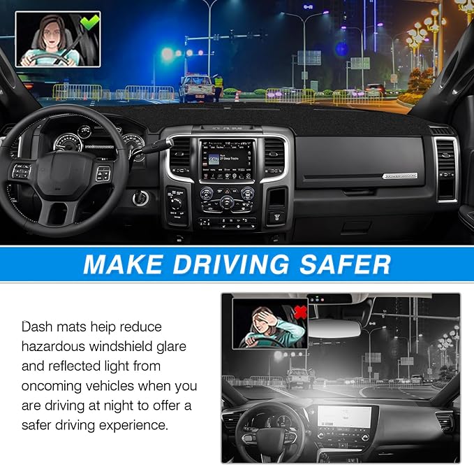 CARTIST Dash Cover for 2009 2010-2018 Dodge Ram 1500 2500 3500 Accessories Dashboard Cover Mat Ram Non-Slip Carpet Sunshield Glare UV Rays Protector (Without Hud)