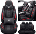 Pengchen Full Set of Universal Fit Automotive Seat Covers fit for Honda Civic 2017-2025, PU Leather Automobile Interior Sets with Headrest & Back Pillow Black & Red Line