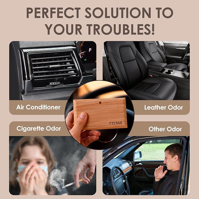 ttstar Car Air Freshener Long Lasting 3 Pack Wood Air Fresheners Refill for Men Women New Car Smell Scent Accessories Odor Eliminator Cleaner with Metal Clip for Vehicle Visor(Teak, Amber& Grove)