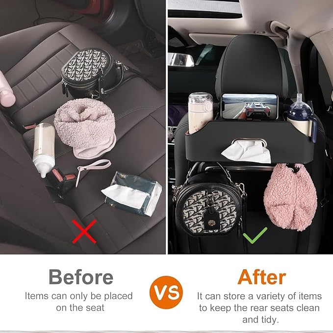 3-In-1 Car Backseat Organizer, 2026 New Multifunctional Car Seat Back Storage Box with Hooks and Phone Holder, Car Cup Holder Organizer for Hold Phone, Snacks, Drinks, Handbag (Purple)