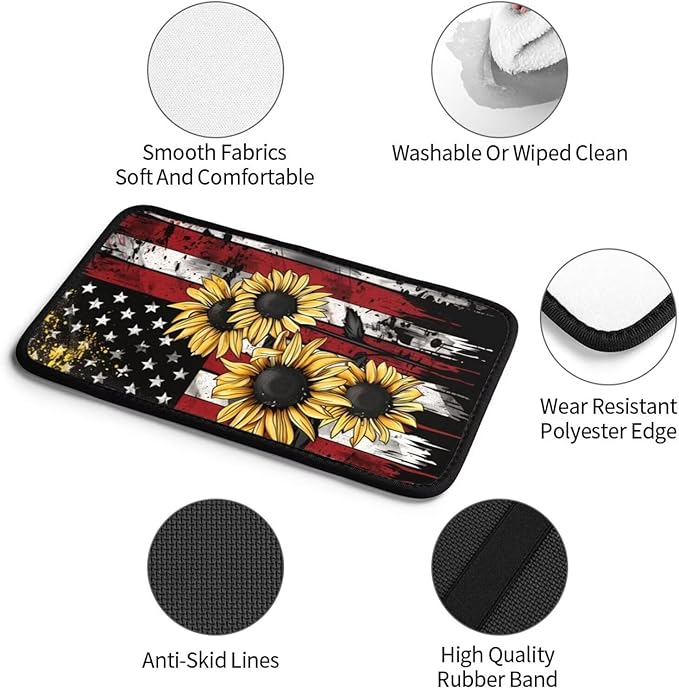 American Flag Car Center Console Cover Protector Vintage Sunflower Comfortable Armrest Covers Cushion Pads Patriot Star Stripe Cars Accessories