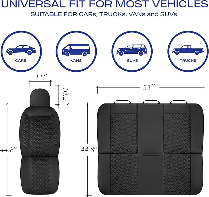 Skechers Car Seat Covers,Piping Luxury Faux Seat Covers,Waterproof Anti Slip Car Seat Protector Front Seats,Car Accessories Airbag Universal Fit for 95% Cars,Vans,Trucks,SUV,Black