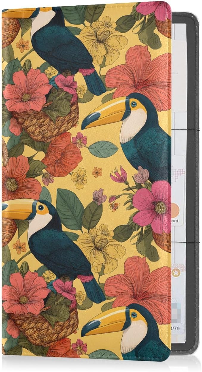 ALAZA Flower Basket Toucan Pattern Car Registration and Insurance Card Holder Vehicle Glove Box Car Organizer Driver License Documents Holder Waller Case Organizers